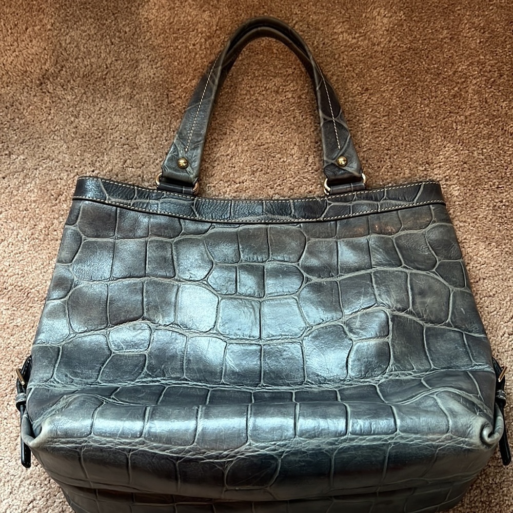 Dooney & Bourke Blue Croc Embossed Leather Top Handle Shoulder Bag Purse - Picture 2 of 11
